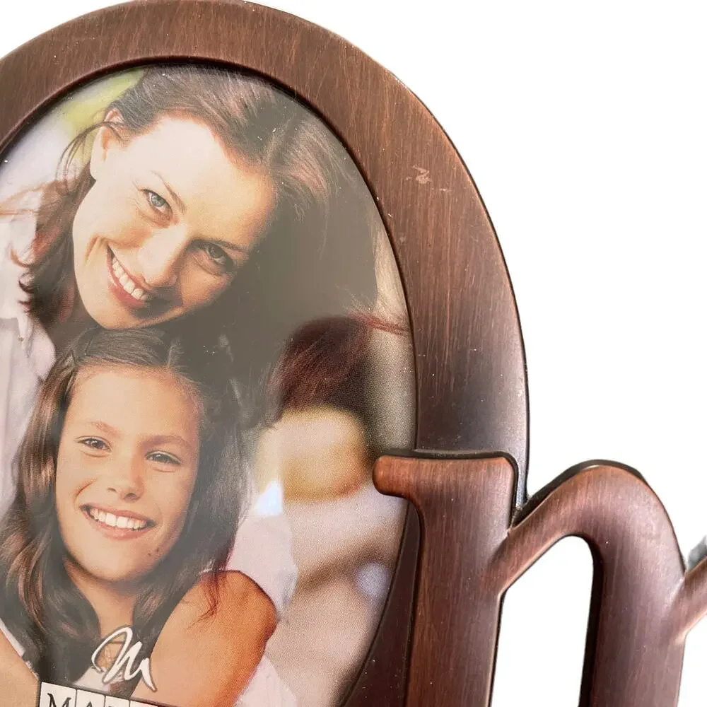 Bronze Tone Metal MOM Photo Frame Oval Picture I Love You Spelled Malden NOS
